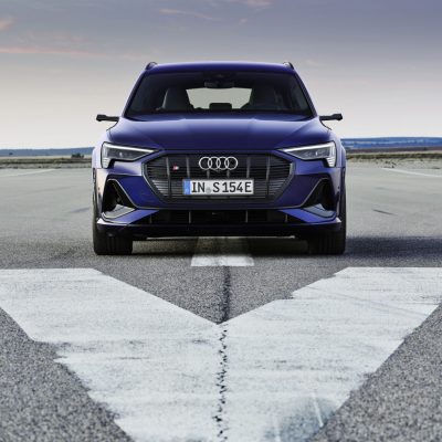 Blue Audi e-tron S front